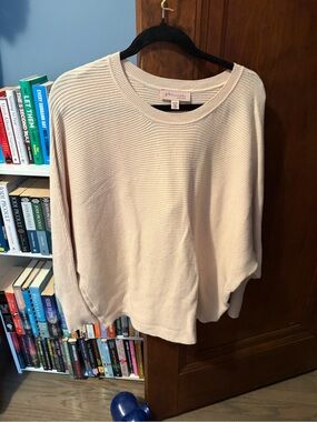 Philosophy Lightweight Cream Ribbed Crewneck Sweater